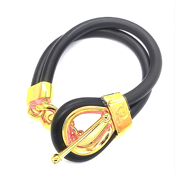 Alexander McQueen Jewelry - Alexander McQueen Double Layered Black and Gold Rubber Corded Bracelet